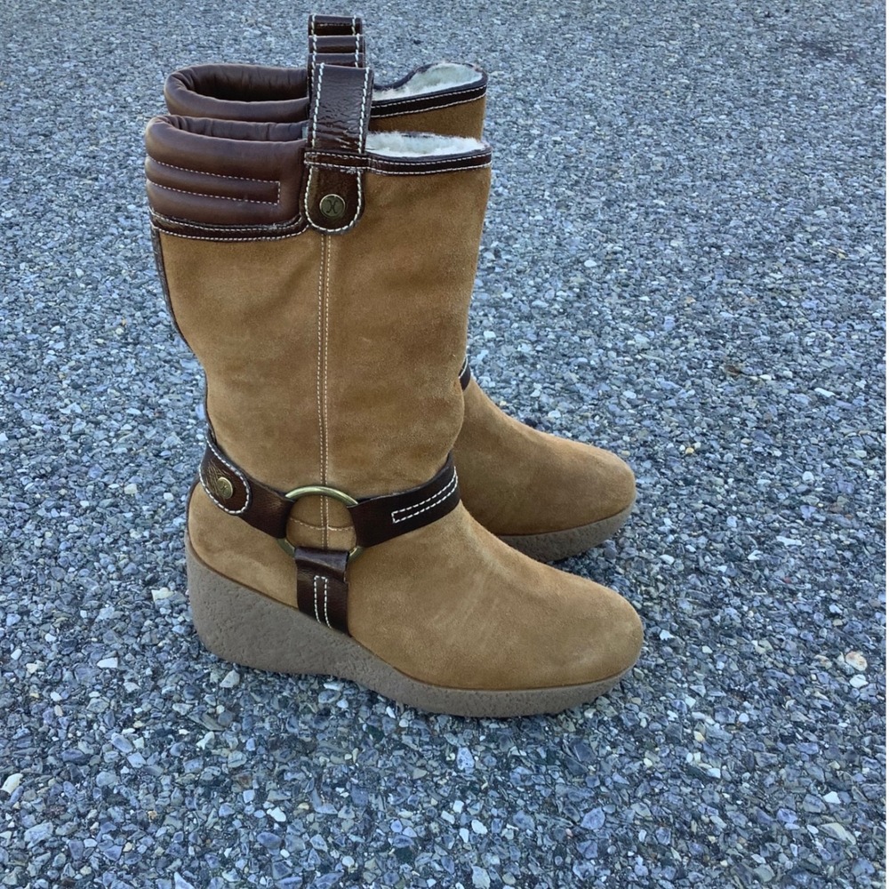 Cole Haan Suede Wedge Boots with Fur Lining and Buckle Accent Women's Size 7B